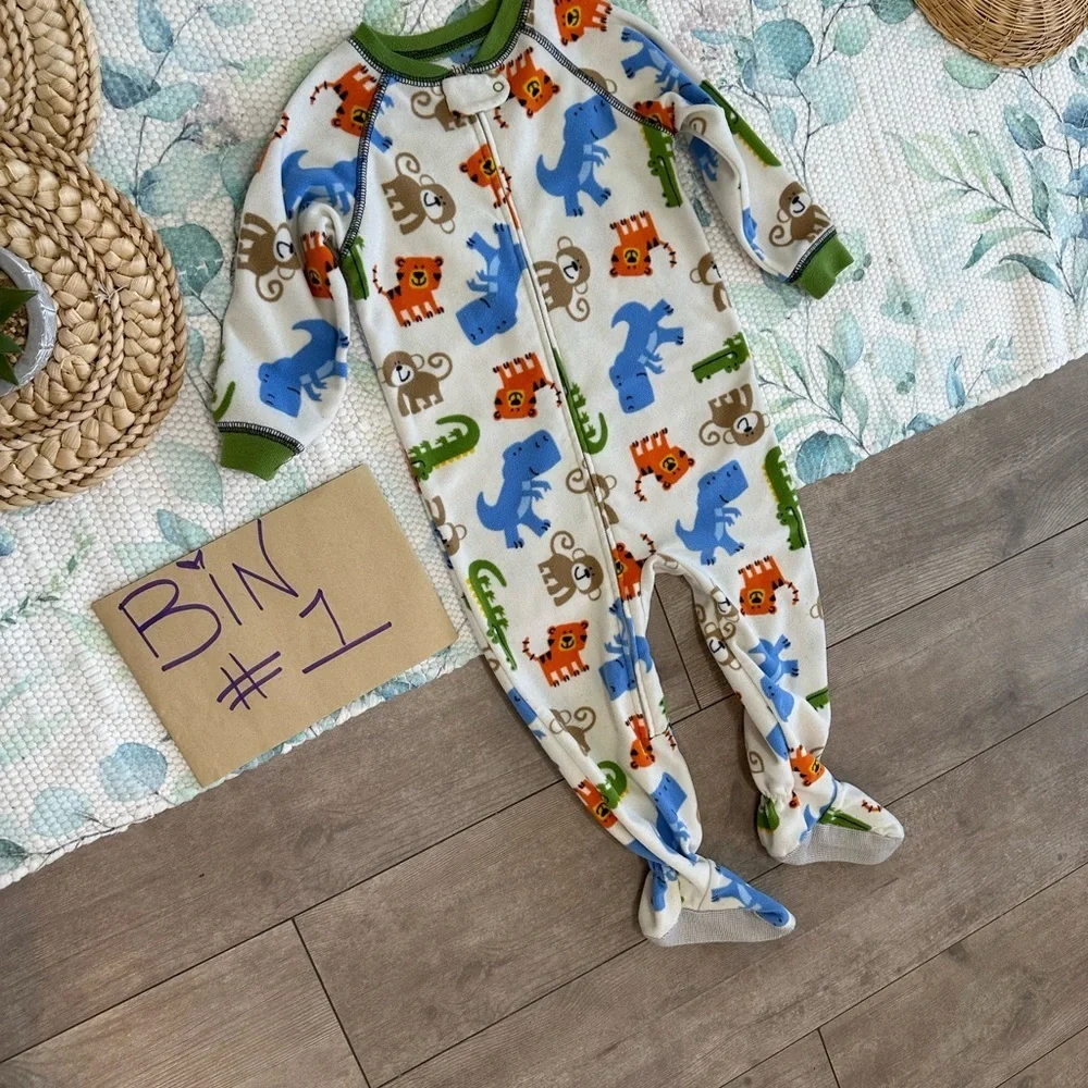 Carter’s Baby Toddler Boy Safari Animal Print Zip Footie One Piece Pajamas 24 M